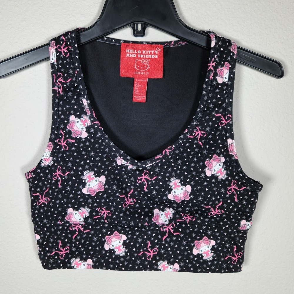Hello Kitty and Friends My Melody Black Pink Bows Crop Top Leggings Athletic Set